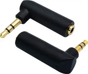 3.5mm Jack Adapter 90 Degree Right Angled 3 Poles 3.5mm TRS Audio Stereo Male to Female Connector Extension Adapter(2 Pack/3 Pole)