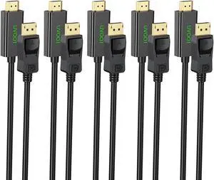 DisplayPort to HDMI Cable 6ft 5-Pack, Display Port (DP) to HDMI Cable 6 feet Adapter for All DisplayPort Laptop/Computer to Monitor/HDTV/Projector with HDMI
