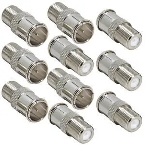 RFAdapter F Type Push On Quick Connect Adapter, 10 Pack Ullnosoo F Male to Female Push On Connector Coupler for RG58, RG59, RG6, RG11 Coaxial Cable RFAdapter F Type Push On Quick Connect Adapter, 10 Pack Ullnosoo F Male to Female Push On Connector Coupler for RG58, RG59, RG6, RG11 Coaxial Cable