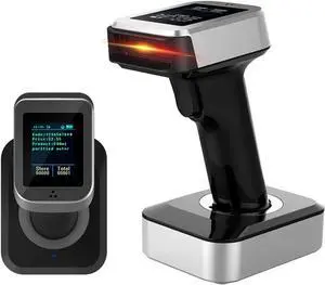 2D QR Bluetooth Barcode Scanner with Screen Display with Charging Base,3 in 1 Compatible with Bluetooth & 2.4GHz Wireless & Wired Connection with 1.8 inch TFT Color LCD Screen