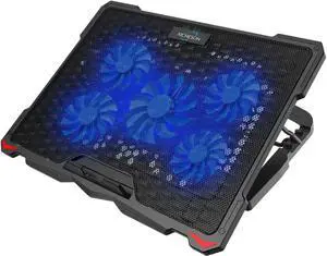 Laptop Cooling Pad 5 Fans Up to 17.3 Inch Heavy Notebook Cooler Blue LED Lights 2 USB Ports S035 Blue-5fans