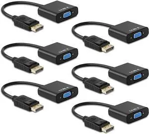 Display Port to VGA Multi-Pack Gold-Plated DisplayPort to VGA Converter Adapter (Male to Female) for Computer Desktop Laptop PC Monitor Projector HDTV HP    and More (6-Pack)