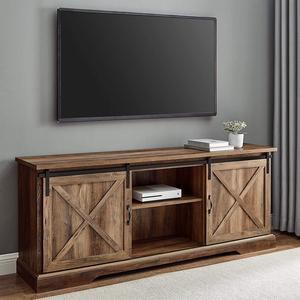 Walker Edison Corbin Modern Farmhouse TV Stand, Sliding X Barn Door, For TVs Up To 80 Inches, 70 Inch, Reclaimed Barnwood, Rustic Oak
