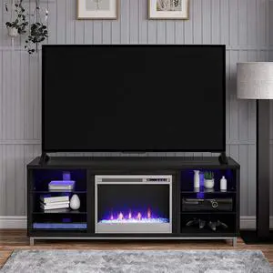 Ameriwood Home Lumina Fireplace Stand, TVs up to 70", Black Oak