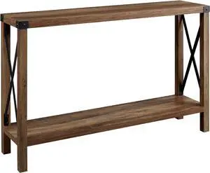 Walker Edison Sedalia Modern Farmhouse Metal X Entry Table, 46 Inch, Rustic Oak