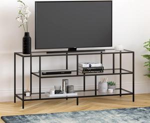 Henn&Hart Rectangular TV Stand with Glass Shelves for TV's up to 60" in Blackened Bronze, TV Stands for the Living Room