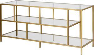 Henn&Hart Rectangular TV Stand with Glass Shelves for TV's up to 60" in Brass, TV Stands for the Living Room