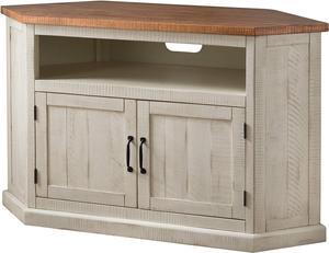 Martin Svensson Home Rustic Solid Wood Corner TV Stand, Antique White and Honey Tobacco