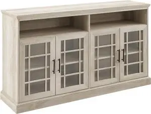 Walker Edison Classic Glass Door Universal TV Stand for TV's up to 64" Flat Screen Living Room Storage Cabinet Doors and Shelves Entertainment Center, 58 Inch, White Oak