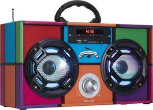 Mini Boombox with LED Speakers \u2013 Retro Bluetooth Speaker w/Enhanced FM Radio - Perfect for Home and Outdoor (Retro)