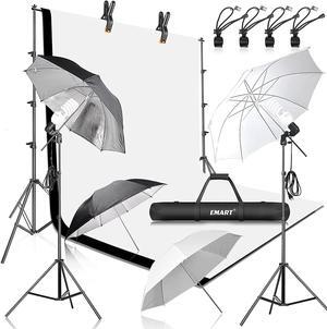 EMART 8.5x10ft Photography Backdrop Kit with 400W 5500K Daylight Umbrella Continuous Lighting Set, Black & White Backgrounds for Photo Studio Product, Photoshoot, Portrait Shoot