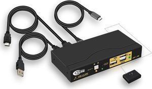 CKLau 4K@60Hz 2 Port KVM HDMI + USB-C with Audio and Cables, HDMI KVM Switch USB C for 2 Mac/Computers/Mobile Phone Sharing Monitor Keyboard Mouse