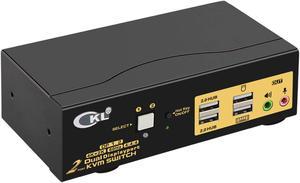 CKL KVM Switch Dual Monitor DisplayPort 2 Port 4K 60Hz 4:4:4, 2x2 DP KVM Switch with Audio and USB 2.0 HUBs (CKL-622DP)