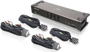 4-Port DVI KVMP Switch - 1920 x 1200 60Hz - LED Display - Auto Scan Mode - 2.1 Audio w/Mic - 2 USB 2.0 Hub For Peripherals Sharing - Plug n Play - Win Linux Mac Sun - TAA Compliance - GCS1104