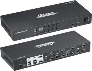 DisplayPort KVM Switch 4 Computers 2 Monitors, 4 Port KVM Switch Dual Monitor, UHD 4K@60Hz, Support Cascading for Quad Monitor, Stereo Audio, Hotkey Switching, Monitor Switcher Box