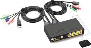 CKLau 4Kx2K@60Hz DP 1.2 Dual Port Displayport KVM Switch with Audio and Cables for 2 Computers 1 Monitor Support Keyboard Mouse Switching