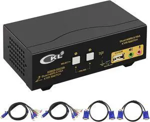 HDMI + VGA KVM Switch Dual Monitor Extended Display 2 Port with Audio and USB 2.0 HUB, CKL Dual View PC Monitor Keyboard Mouse Selector Box for Computers and Laptops HDMI + VGA KVM Switch Dual Monitor Extended Display 2 Port with Audio and USB 2.0 HUB, CKL Dual View PC Monitor Keyboard Mouse Selector Box for Computers and Laptops