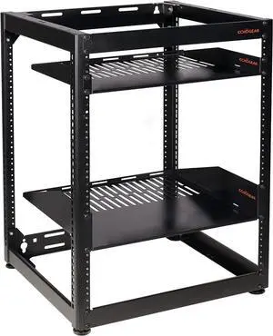 ECHOGEAR 15U Open Frame Rack for Servers & AV Gear - Wall Mountable Design Includes 2X Vented Shelves, 25x Rack Mounting Screws, 4X Leveling Feet, 4X Shelf Stops, & 2X Securement Straps