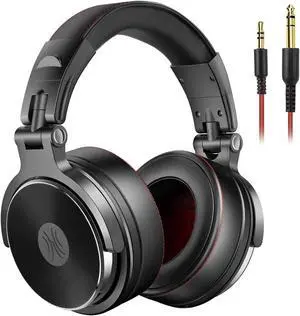 Adapter-Free Over Ear Headphones for Studio Monitoring and Mixing Sound Isolation 90 Rotatable Housing with Top Protein Leather Earcups 50mm Driver Unit Wired Headsets with Mic (Pro-50)