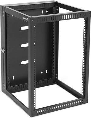 NavePoint 15U Wall Mount Server Rack with Hinged Back, 4-Post 24 Deep, Rear Swing Frame 15U Network Rack Wall Mount for 19 Inch Equipment AV IT Easy Cable Management, Black