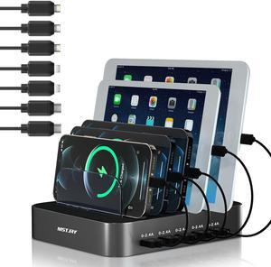 Charging Station for Multiple Devices, MSTJRY USB Charging Station Dock Switch Cell Phone 5 Port Charger Station, Designed for Apple iPhone iPad Cell Phone Tablet, Gunmetal