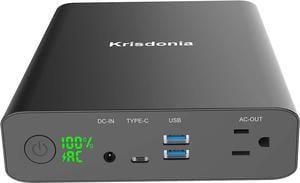 Krisdonia AC Outlet Portable Charger 60000mAh 110V/130W Laptop Power Bank with AC Outlet, 2 USB QC 3.0 and Type-C for Laptop, CPAP, Drone, Projector, Smartphone and Others