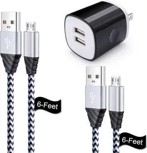 Micro USB Cable, Charging Block, 6FT Fast Charger Android Phone Cords with 2.1A Dual Wall Charger Compatible for LG stylo 2/3 LG G3 G4 K30 K20 Plus K7 K8, Kindle Fire 7 HD 8 10 Tablet