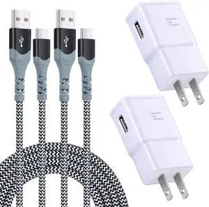 Adaptive Fast Charging Wall Charger Kit Set with USB Type C Cable Fast Charging 10ft, Excgood USB Fast Charger Compatible for Galaxy S25 S24 S23 Ultra A15 A03s S21 S20 S10 S9 Android (2-Pack White)