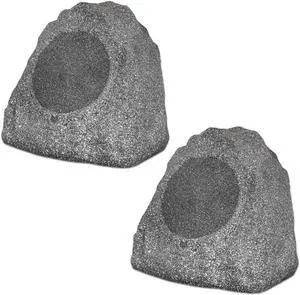 Theater Solutions 2R8G Outdoor Granite 8" Rock 2 Speaker Set for Deck Pool Spa Yard Garden, Granite Grey