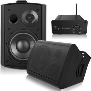 5.25 Inch Outdoor Speakers with Bluetooth Stereo Amplifier Receiver | All-Weather Durability | Broad Sound Coverage | Speed-Lock Mounting System (Black)