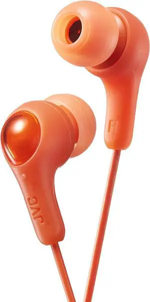 ORANGE GUMY In ear earbuds with stay fit ear tips. Wired 3.3ft colored cord cable with headphone jack. Small medium and large ear tip earpieces included. GUMY HAFX7D
