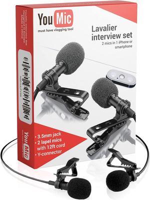 2 Dual Mini Lavalier Lapel Mics with Clip for Phone, iPhone microphone for iOS, Android, PC, Laptop, Video, Vlogging