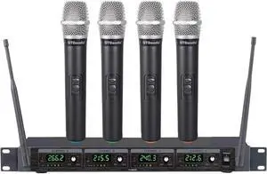 GTD Audio 4 Handheld Wireless Microphone Cordless mics System, Ideal for Church, Karaoke, Dj Party, Range up to 300 ft,