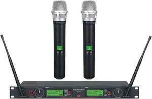2x800 Adjustable Frequency UHF True Diversity Wireless Handheld Microphone Mic System Ideal for Church, Karaoke, Dj Party, Range 400 ft