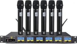 PRORECK MX66 6-Channel UHF Wireless Microphone System with 6 Hand-held Microphones  Machine for Party/Wedding/Church/Conference/Speech