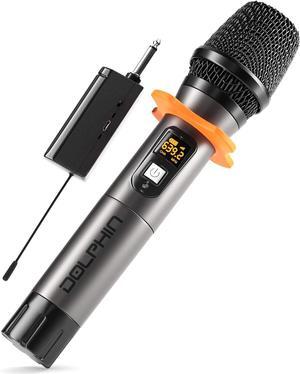 Wireless Microphone by Dolphin, MCX10 Portable Handheld Cordless  Microphone for Speakers with Transmitter, Silicon Ring, and Batteries