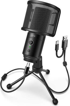 USB Desktop PC Microphone with Pop Filter for Computer and Mac, Studio Condenser Mic with Gain Control Mute Button Headphone Jack for Gaming Streaming Recording YouTube, Extra USB-C Plug -K683A