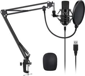 YOTTO USB Microphone Kit 192KHZ/24BIT Plug & Play Computer PC Microphone Studio Streaming Cardioid Mic with Boom Arm Shock Mount Pop Filter for Recording Broadcasting YouTube Gaming Voice