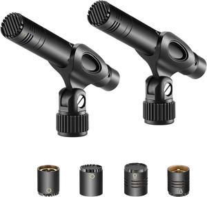 2-Pack Pencil Stick Condenser Mic with Interchangeable Omni Cardioid and Super Cardioid Capsules Foam Windscreens Mic Clip and Carrying Case for Acoustic Woodwind Instruments