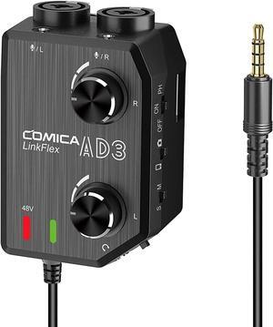 AD3 2-Channel XLR/3.5mm/6.35mm Microphone Audio Mixer Preamp with Phantom Power, Guitar Audio Interface Microphone for DSLR Cameras Camcorders iPhone iPad Mac and Android Smartphones