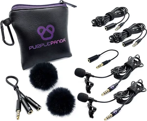 Purple Panda Lavalier Microphone Wired Set (2 Pack) Compatible with GoPro, Android Smartphone, iPhone, DSLR Camera - Ideal for Motovlogging, Content Creators, Travel, Interview, Sports & Filming Purple Panda Lavalier Microphone Wired Set (2 Pack) Compatible with GoPro, Android Smartphone, iPhone, DSLR Camera - Ideal for Motovlogging, Content Creators, Travel, Interview, Sports & Filming