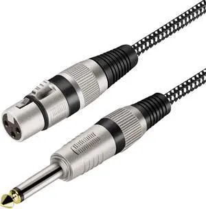 XLR Female to 1/4 Inch TS Cable 3 FT, Nylong Braided XLR 3 Pin Female to 6.35mm TS Male Unbalanced Interconnect Wire Mic Cord for Dynamic Microphone (Pure Copper Conductors)