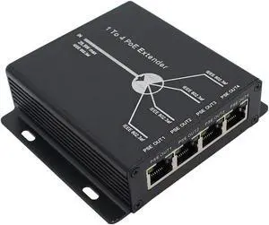 POE Extender RJ45 4-Port 10/100M IEEE802.3at (Power-in) to IEEE802.3af (Power-Out) for Ethernet/PoE Power AP, IP Camera, IP Telephone and Other Network equipments
