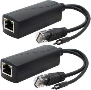 ANVISION 2-Pack Gigabit PoE Splitter, 48V to 5V 2.4A Micro USB Ethernet Adapter, Compatible with Raspberry Pi 3B+, IP Camera and More