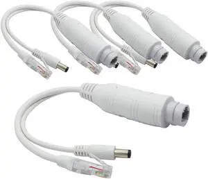 4-Pack Active 48V to 12V Waterproof PoE Splitter Adapter, IEEE 802.3af Compliant 10/100Mbps, for IP Camera AP Voip Phone and More, White