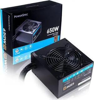 PowerSpec 650W Power Supply 80 Plus Bronze Certified Fixed Cable Non-Modular ATX PSU Active PFC SLI Crossfire Ready Gaming PC Computer Switching Power Supply, PS 650BF