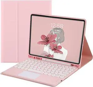 2021 iPad 10.2 inch iPad 9th 8th 7th Generation/Air 3 Pro 10.5 inch Keyboard Case with Touchpad Cute Round Key Color Keyboard iPad 9 8 7 Detachable Touch Keyboard Cover (iPad10.2/10.5", Pink)