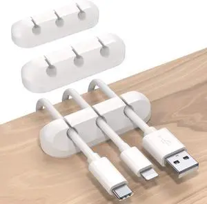SOULWIT Cable Holder Clips, 3-Pack Cable Management Cord Organizer Clips Silicone Self Adhesive for Desktop USB Charging Cable Nightstand Power Cord Mouse Cable Wire PC Office Home - White SOULWIT Cable Holder Clips, 3-Pack Cable Management Cord Organizer Clips Silicone Self Adhesive for Desktop USB Charging Cable Nightstand Power Cord Mouse Cable Wire PC Office Home - White