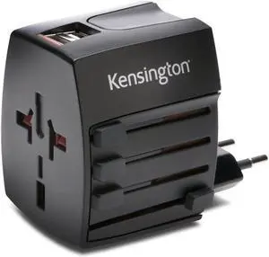 Kensington International Travel Adapter with 2.4 Amp Dual USB Ports (K33998WW), Black, 2 Prong