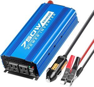 750W Continuous/1500W Peak Power Inverter DC 12V to 110V Car Converter AC with 2 AC Outlets and 2A USB Charging Port